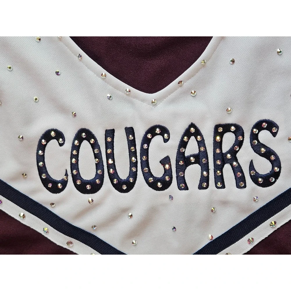 Motionwear Cougars Cheerleading Dress Burgundy White Rhinestone Uniform Size 18